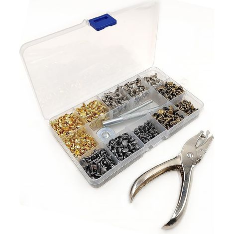 180 Rivets Cuir Double Capuchon 3 Tailles Avec Pince Perforatrice Et Outils (1/5)