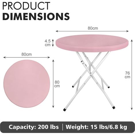 Table de Jardin plateau rond structure pliante installation facile capacité de charge de 136 kg finition rose