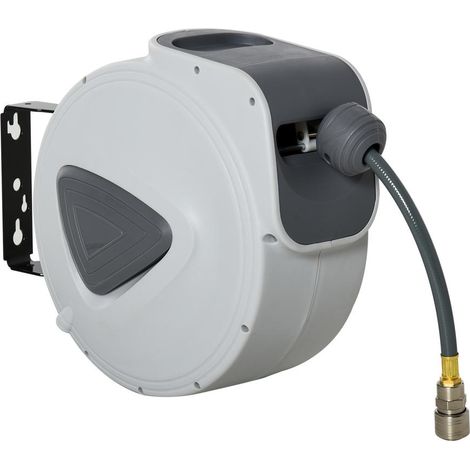 Enrouleur Automatique Tuyau Air Comprimé 10m Dévidoir Mural Pivotant 180° Rétractable 24 Bar 1/4'' Gris (1/5)