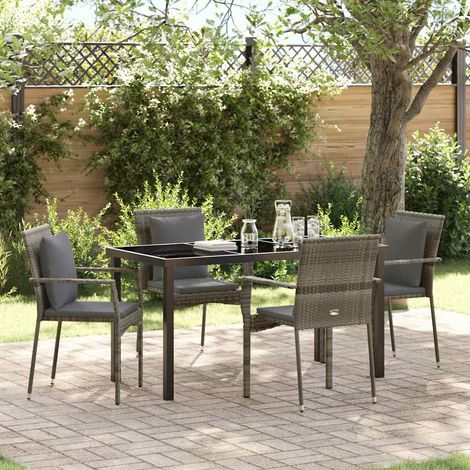 vidaXL Garden Dining Set with Cushion 5 pcs Grey Poly Rattan (1/5)