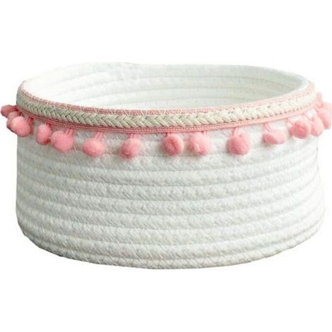 Cestino portaoggetti rotondo di piccole dimensioni, realizzato in corda di cotone bianca e rosa, per giocattoli, cosmetici e accessori di bellezza - Crezuo