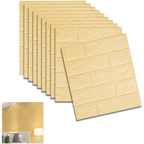 Stickers Muraux Brique 3D, 10pcs 35×38.5cm 3D Brique de Pierre Brique Fond d'écran Décoradif Imperméable, (1/4)