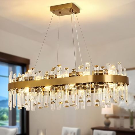 1 Lustre Suspension Cristal Doré 20 Ampoules E14 Plafond Salon Salle À Manger Chambre (1/5)