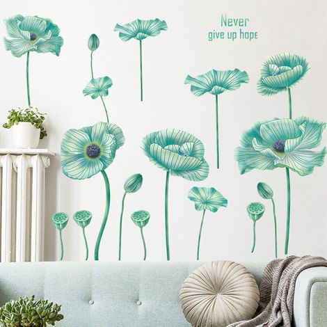 Lot de Stickers Muraux Feuilles de Lotus Vertes pour Décoration Murale Salon Bureau Chambre – Autocollants Faciles à Poser (1/5)