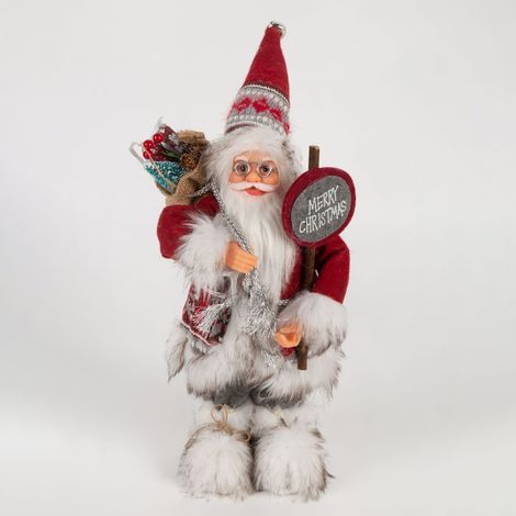 Ochine Statuetta Babbo Natale 30 cm – Tessuto Non Tessuto e Plastica, Design Tradizionale Rosso con Cartello – Ideale per Decorazione Tavolo e Interni Festivi (1/4)