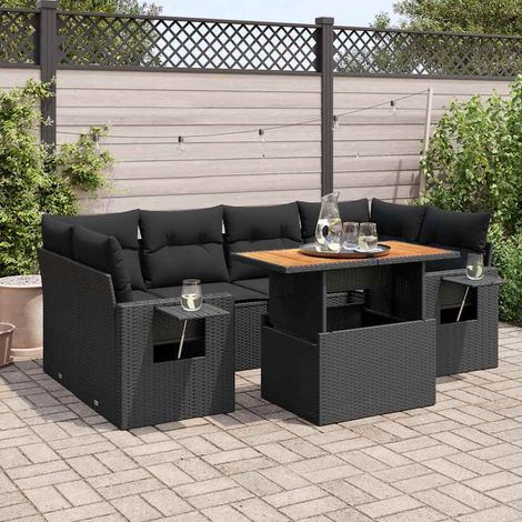 7-tlg. Garten-Sofagarnitur mit Kissen Schwarz Poly Rattan vidaXL (1/5)