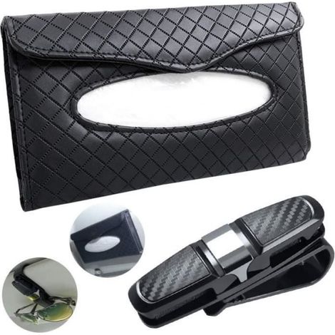 Porte-Mouchoirs Porte-Lunettes Pare-Soleil Voiture - Cuir Synthétique - Rotation 180° - Adapté Tous Modèles - 1 Pièce (1/4)