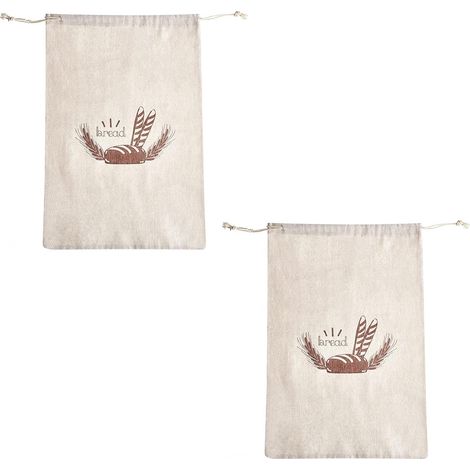 Juego de 2 bolsas de pan con cordón, de algodón y lino, 39 x 31 cm, color beige, reutilizables, para pan casero, pasteles, baguettes, fruta. (1/5)