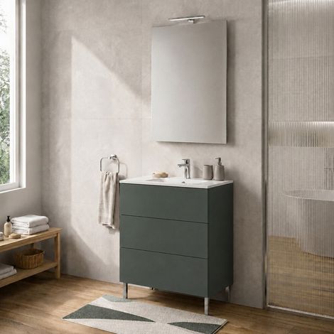 Mobile bagno a terra 60 cm verde tre cassetti push-pull con lavabo Tierra (1/5)