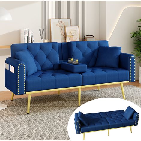 Divano letto 2 posti convertibile 175 x 80 x 73,5 cm in velluto blu HAVRYA (1/5)