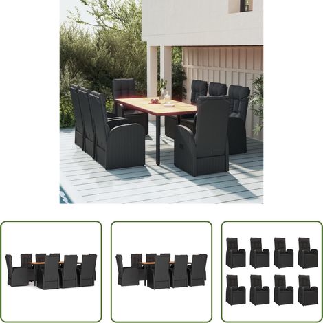 Gartenessgruppe - 9-tlg. Garten-Essgruppe mit Kissen Schwarz Poly Rattan (1/5)