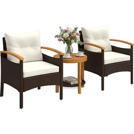 salon de jardin, avec 2 fauteuils et table, 60,5 x 59,5 x 72,5 cm, blanc crème (1/5)