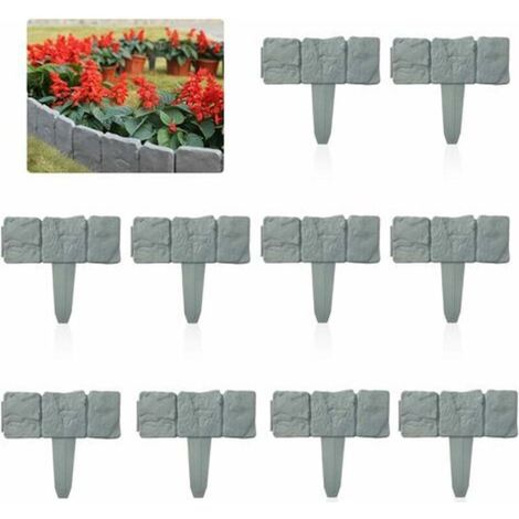Bordure de Pelouse de Jardin, 10 Pcs 2.5M Clôture Bordures de Plantes Pierres Plastique Flexible Gris, Décoratif Bordure de Gazon pour Pelouse Paysage Patio Fleur Lit De Jardin (1/5)