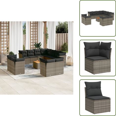Salon de jardin avec coussins 12 pcs gris résine tressée - Ensemble Salon Jardin - Mobilier Extérieur - Canapé Jardin - Résine Tressée - Rotin Synthétique (1/5)