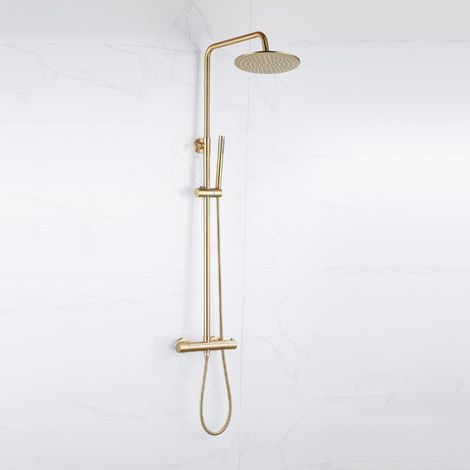 FugaFlow Eccelente Sobrado Douche pluie pommeau 21.8cm avec robinet thermostatique et douchette stick Laiton brossé PVD (1/4)