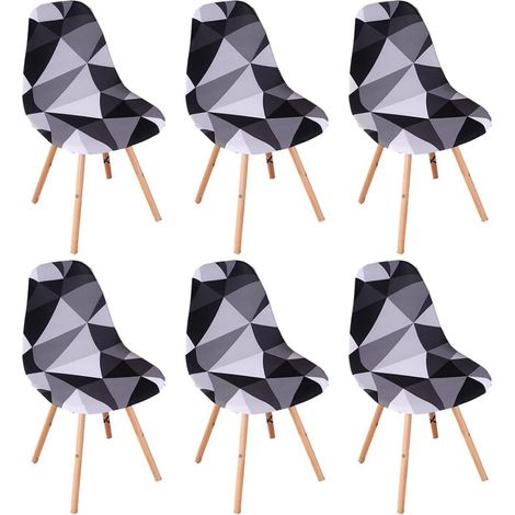 Housse de chaise extensible universelle sans accoudoirs triangle 6 pièces Noir (1/4)