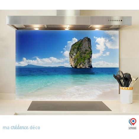 Fond de hotte : Mer et rocher - Verre trempé - 90 cm - 60 cm (1/5)