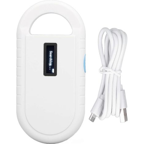 Lecteur de micropuces d'identification pour animaux de compagnie 134,2 kHz, rechargeable par USB, avec fonction mémoire.