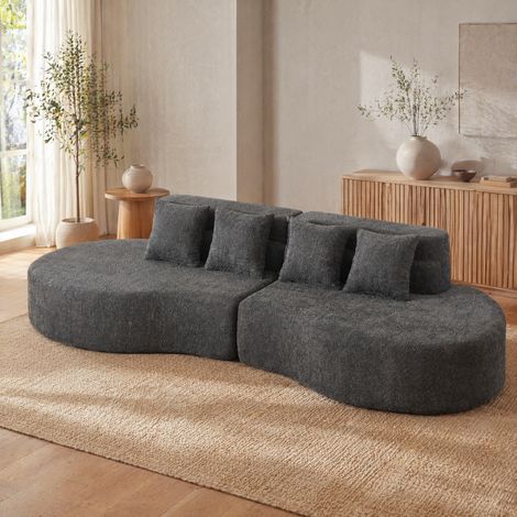 Modulares Sofa 310x110x65 cm grau, 2 Teile kombinierbar, Schaumstoff, Plüschstoff MEUBLIV (1/5)