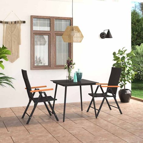 Ensemble repas de jardin 3 pièces, table et 2 chaises, résine tressée, noir et marron - PANGIVO (1/5)