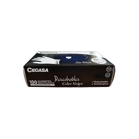 CEGASA guante nitrilo desechable negro t8-8.5 sin polvo caja 100