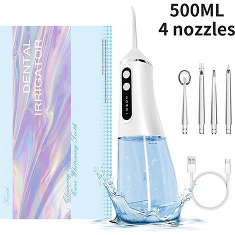 Hydropulseur électrique 4 en 1 (blanc), appareil de nettoyage dentaire, soins dentaires (1/5)