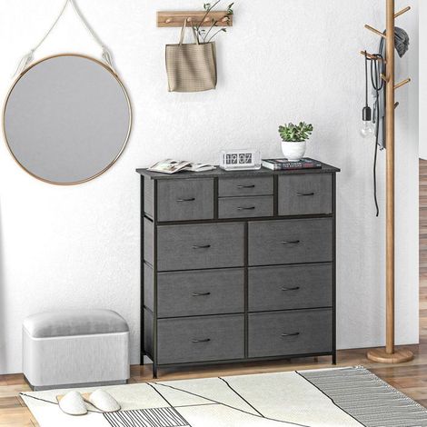 Commode 10 tiroirs en tissu pliables structure en acier finition noire design moderne (1/3)