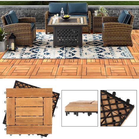 Jiubiaz 66pcs 30x30cm Terrassenfliesen Holz,Bodenfliesen Akazienholz,Holzfliesen Bodenbelag,Klickfliesen Braun