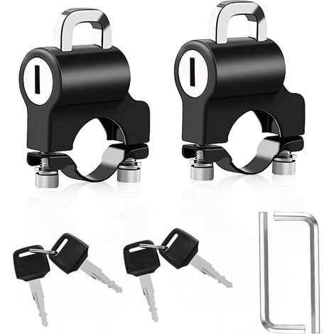BRAVIX 2 Pièces Antivol Casque Moto de Antivol Attache Casque Accessoire Moto Casque Antivol Verrouillage avec Clés Cadenas de Sécurité pour Tube de Guidon de 22 mm Moto Vélo ou Scooter