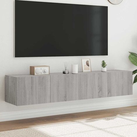 Muebles TV de pared con luces LED 2 uds gris 80x35x31 cm