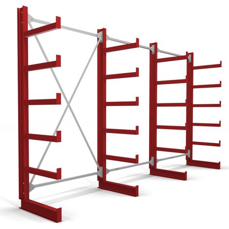 STIER Kragarmregal einseitig 3 Felder mit 5 Ebenen 3900x2000x500mm feuerrot