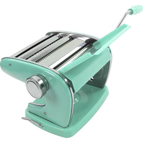 Multifunktionale, handbetriebene Nudelmaschine für Lasagne, Fettuccine und Ravioli, mintgrün, Saugnapf, 3 Klingen