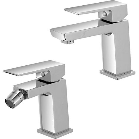 Set miscelatori lavabo e bidet cromati Kubo con piletta click-clack
