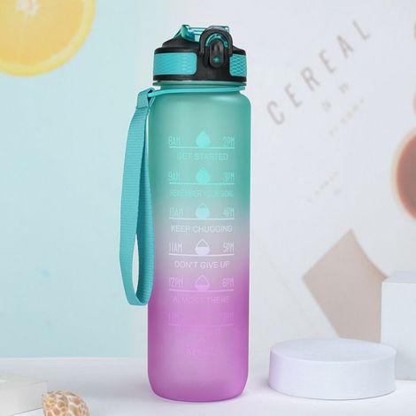 Gourde de sport- 1 litre - Sans BPA - Anti-fuite - Avec paille - Ouverture en un clic - Pour le sport, l'eau, le vélo (1/3)