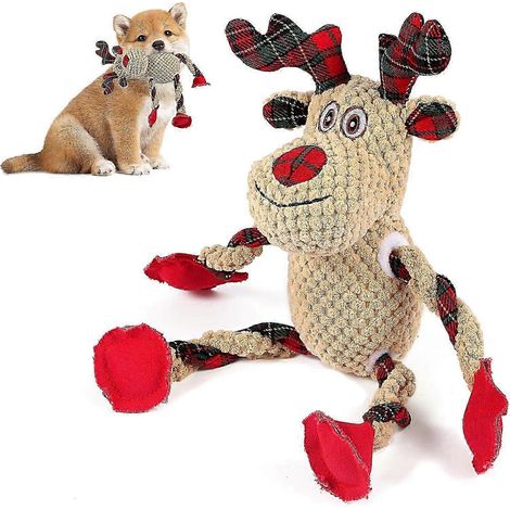 Jouets de Noël pour chiens, jouet couineur pour grands chiens, peluche élan mignonne avec papier froissé, jouets à mâcher pour chiens de petite et moyenne race (1/5)