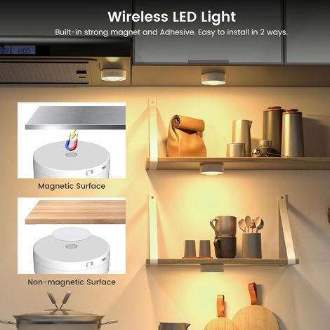 Lampe LED Rechargeable Cuisine Sans Fil Lumiere Sous Meuble Placard Eclairage Spot Led avec Telecommande USB Pile Armoire Light 12 Color Dimmable éclairage Spécial Lumière (2pcs Blanc) [Classe énergét (1/4)