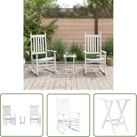 The Living Store Schaukelstühle 2 Stk. mit Klapptisch Weiß Massivholz Pappel - Gartenmöbel - Schaukelstuhl - Holzsessel - Esszimmerstuhl - Balkonmöbeln