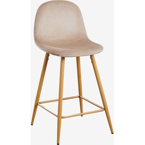 SKLUM Packung mit 2 hohen Hockern aus Glamm-Samt  ↑65 cm       Braun Weizen  Natürliches Holz                         (1/5)