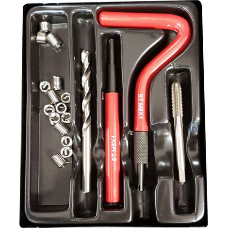 Kit de filets rapportés M6 x 100 – Acier inoxydable résistant à la chaleur – 15 filets assortis pour réparation de filetages abîmés