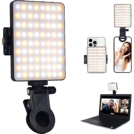 LED-Selfie-Leuchte – Handyleuchte – 2000 mAh Akku – Clip-Videoleuchte – 3 einstellbare Lichtmodi – für Mobiltelefone (1/2)