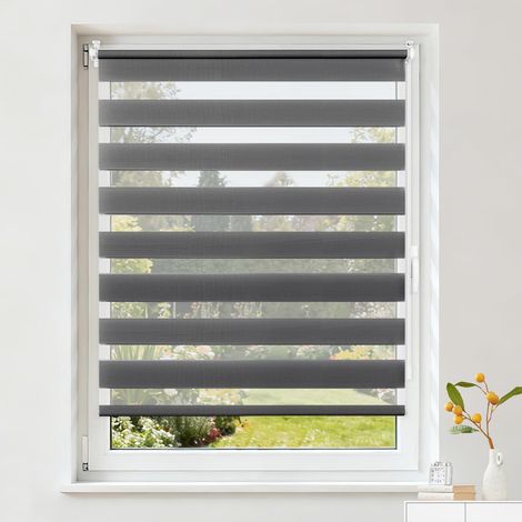 1 Store Jour Nuit Anthracite 45x210 Cm, Fixation Clips Sans Perçage, Tissu Polyester Réglable Pour Fenêtre