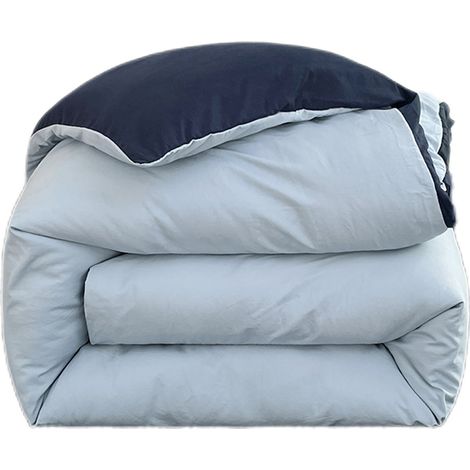 Juego de cama de 4 piezas: funda nórdica (240 x 260 cm), sábana bajera (180 x 200 cm) y 2 fundas de almohada (48 x 74 cm). Capacidad para 2 personas. Juego de microfibra de 120 hilos, en gris y azul o (1/3)