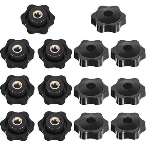 Bouton de serrage en étoile, poignée en étoile pour écrous de serrage, bouton de serrage fileté, pour machines-outils, noir, M6, lot de 14 (1/4)