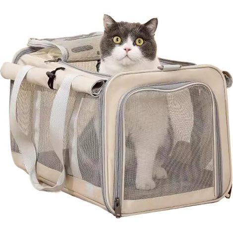Sac de transport pour chat, sac de transport respirant pour chat, sac de transport portable pour chat avec filet (Couleur : Beige, Taille : 43  30  29 cm) (1/5)