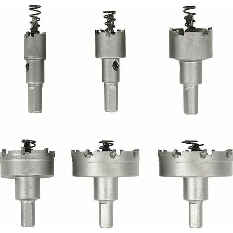 Set di seghe a tazza per metallo, 6 punte per seghe a tazza in carburo, seghe a tazza in acciaio inossidabile, per alluminio, acciaio, ferro, rame, legno, 16 mm 22 mm 30 mm 40 mm 50 mm 60
