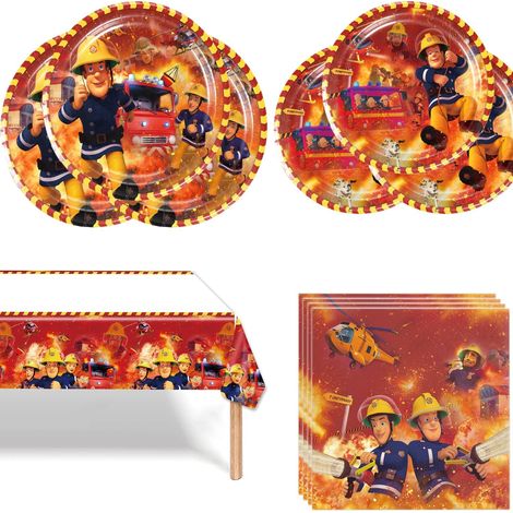 Service de fête d'anniversaire pour enfants - Motif Sam le pompier - Orange (1/4)
