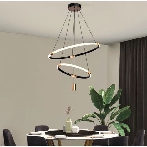 Lampe suspendue LED pour salle à manger, plafonnier créatif à 2 anneaux avec spots intégrés, luminaire à intensité variable pour salon, dimensions ø35/55 cm (1/5)