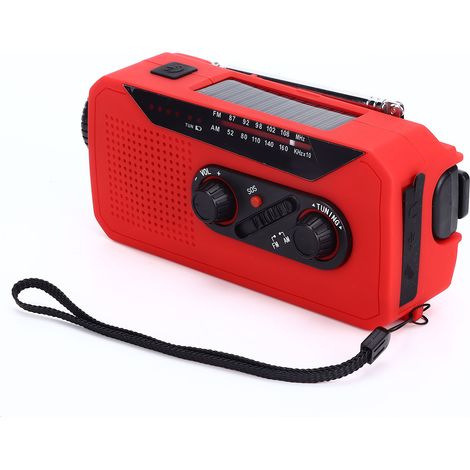 Radio d'urgence avec générateur portable, radio solaire avec lampe torche LED, batterie 2000 mAh, idéale pour le camping et la randonnée, rouge, type UE (1/5)