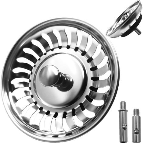 Tappo per lavello da cucina in acciaio inox da 80 mm di diametro con 2 perni, cestello per tappo di scarico, filtro universale per lavello, griglia anti-intasamento per lavello, filtro anti-intasament (1/5)