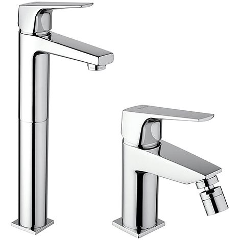 Set Rubinetti Piralla per lavabo alto e bidet con scarico automatico serie Iceberg cromato (1/5)